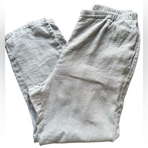 Flax 100% Linen Pocketed Ankle Pant Size P in Natural Classic Lagenlook Bohemian